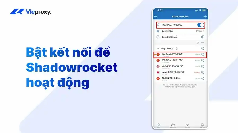Bật kết nối để Shadowrocket hoạt động