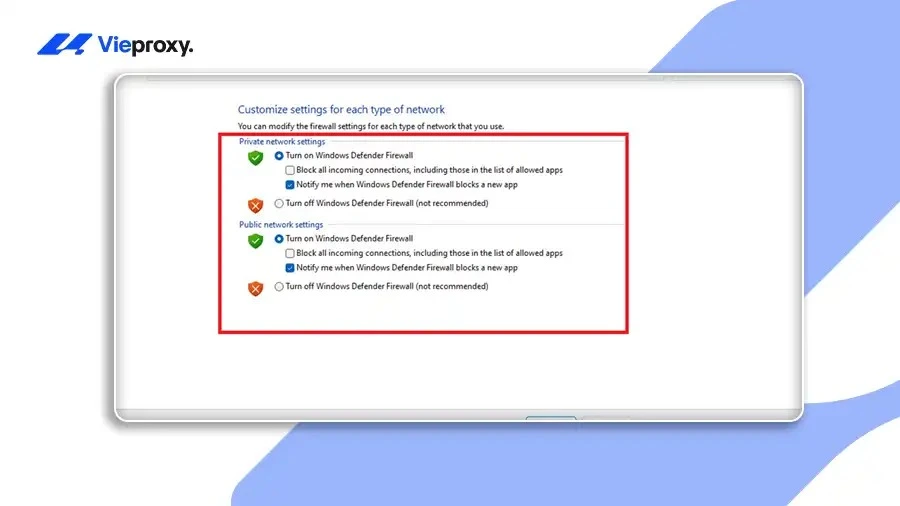Bước 4: Chọn "Turn on Windows Defender Firewall"