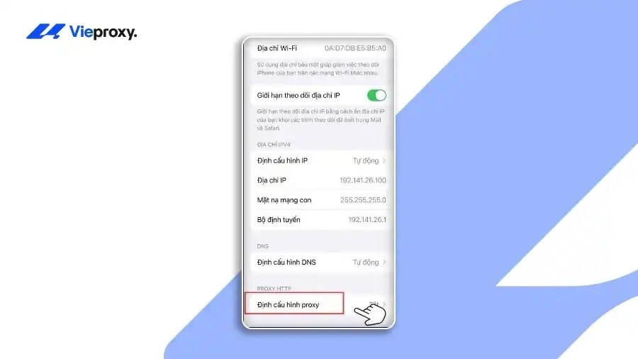xuống phía dưới màn hình, tìm mục Cấu hình Proxy (HTTP Proxy)
