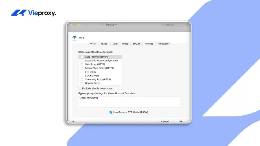 Hãy bỏ tích tất cả các mục đó (HTTP, HTTPS, SOCKS Proxy, FTP...).