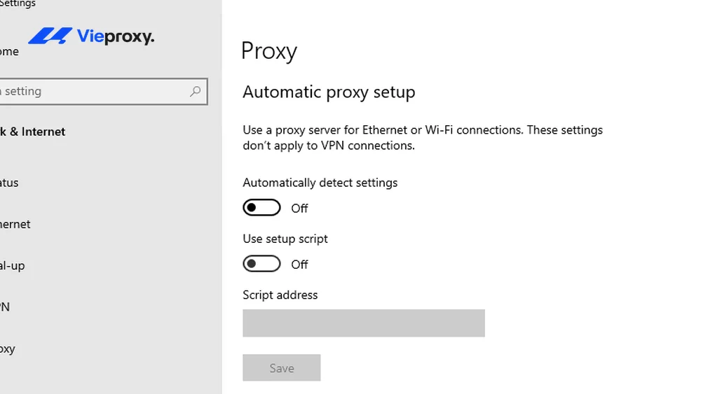 Bước 2: Tắt toggle "Automatically detect settings"