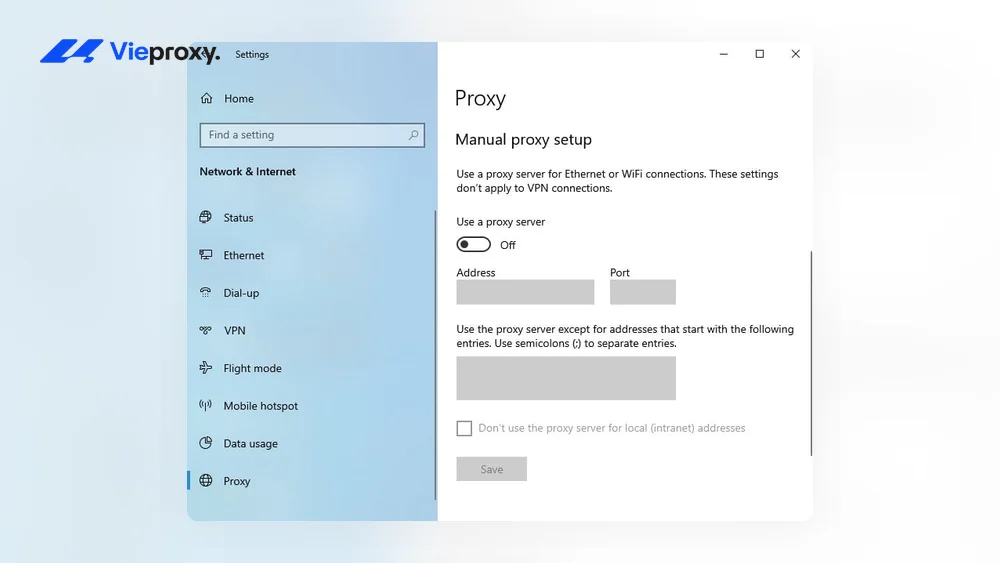 Bước 3: Kéo xuống Manual proxy setup → nhấn Set up → bật toggle "Use a proxy server"
