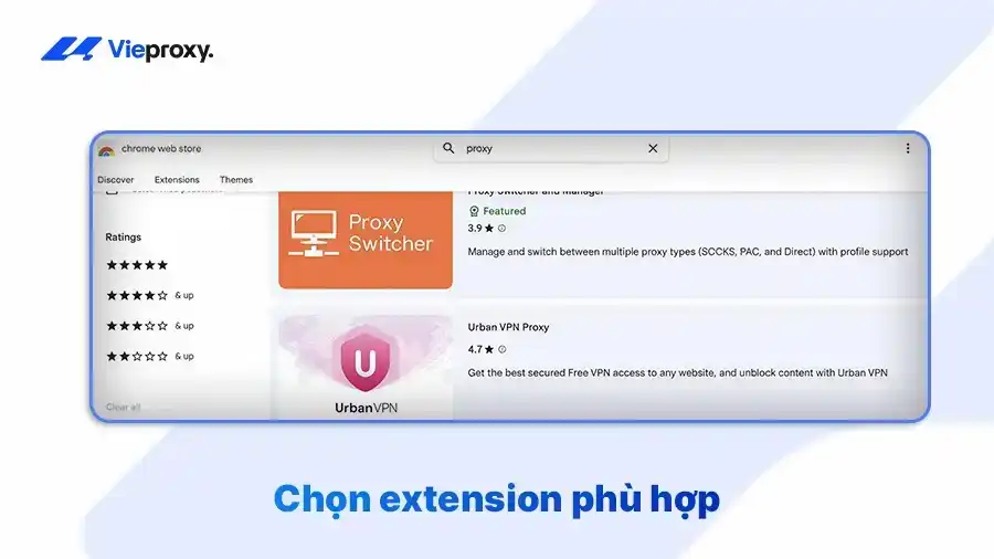 Chọn extension phù hợp