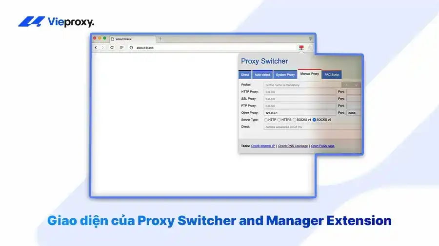 Giao diện của Proxy Switcher and Manager Extension