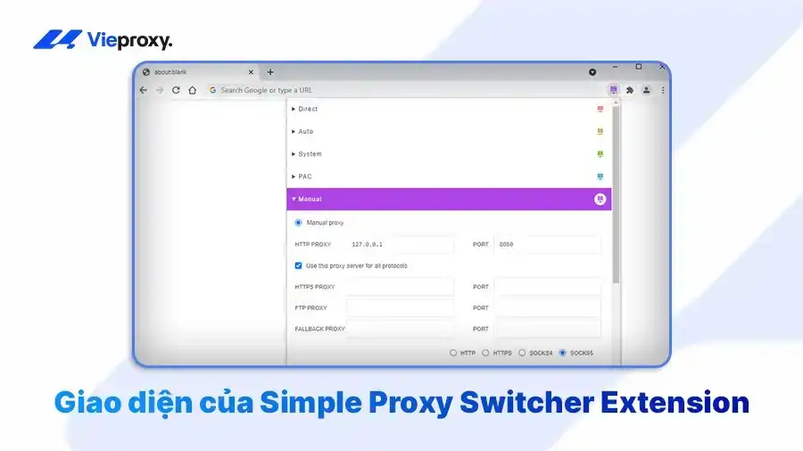 Giao diện của Simple Proxy Switcher Extension