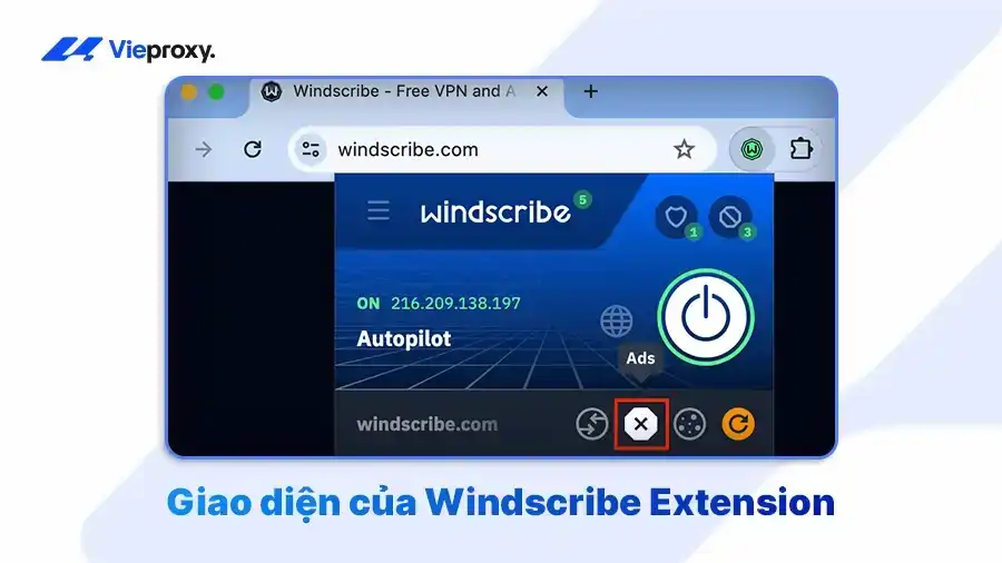 Giao diện của Windscribe Extension