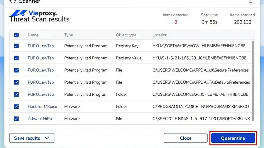 Phần mềm Malwarebytes quét toàn hệ thống