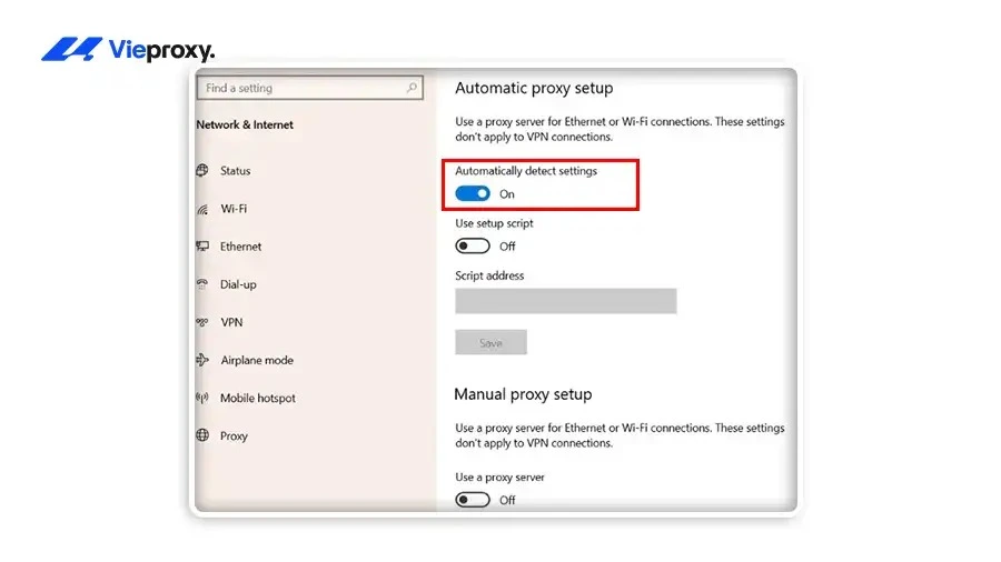 Tắt proxy trên Window Settings