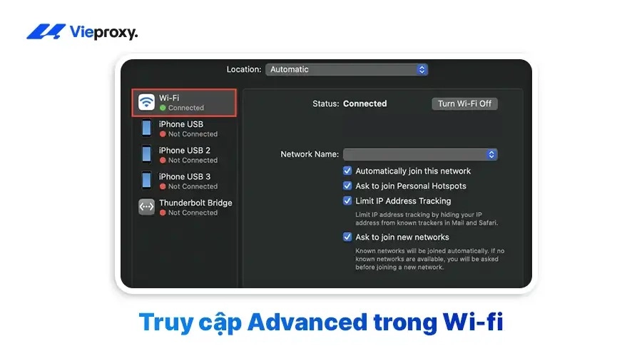 Truy cập Advanced trong Wi-fi