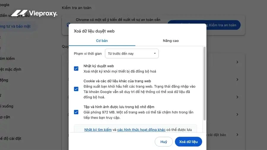Xoá cache trình duyệt trên Chrome