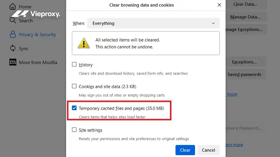 Xoá cache trình duyệt trên Firefox