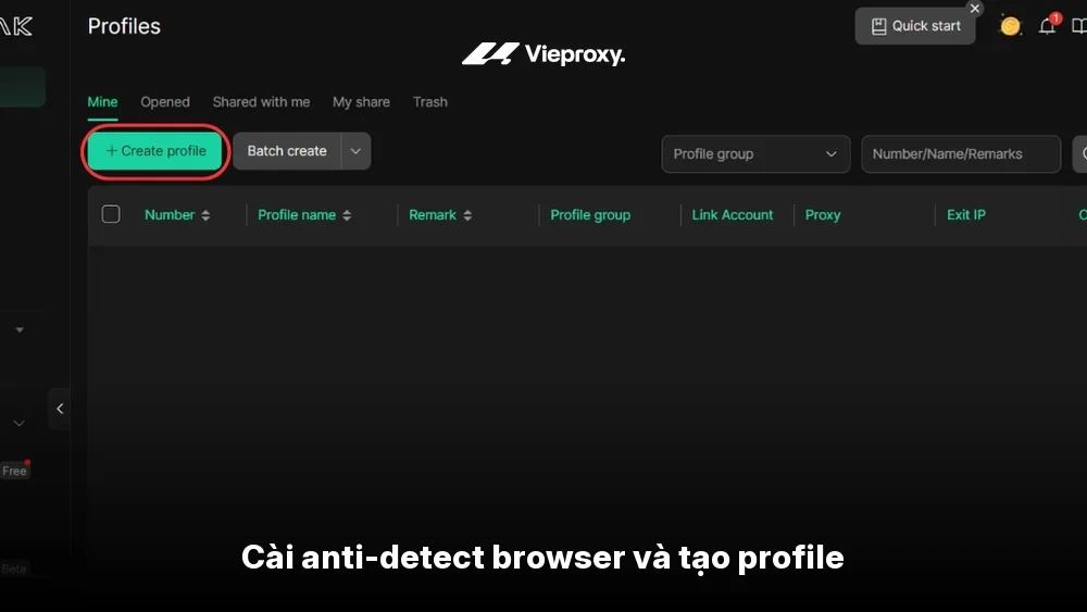 Cài anti-detect browser và tạo profile