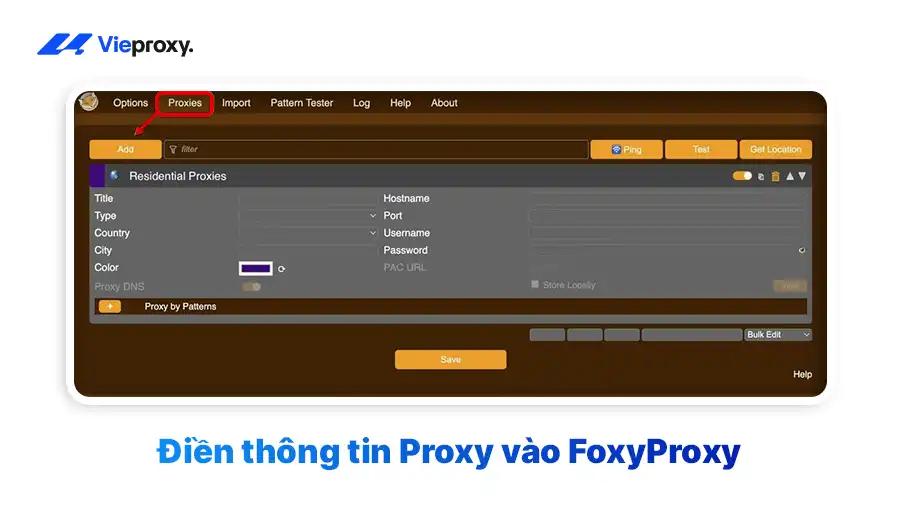 Điền thông tin Proxy vào FoxyProxy
