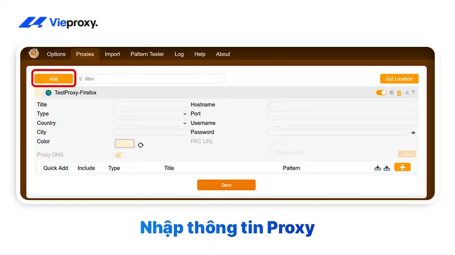 Nhập thông tin Proxy