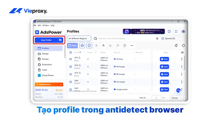 Tạo profile trong antidetect browser