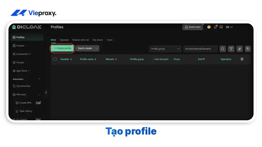 Tạo profile 