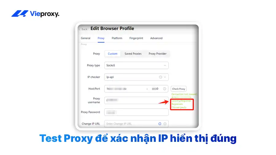 Test Proxy để xác nhận IP hiển thị đúng