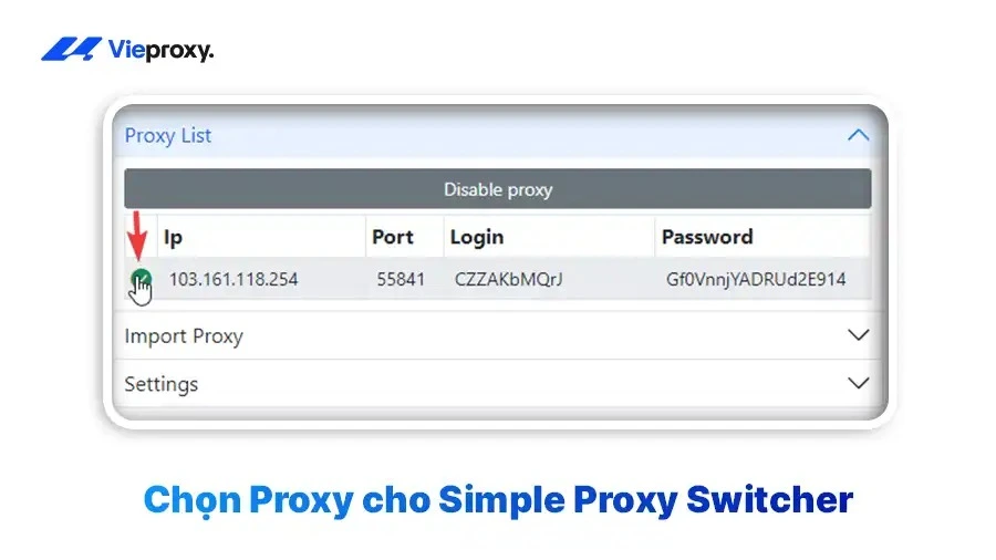 Chọn Proxy cho Simple Proxy Switcher