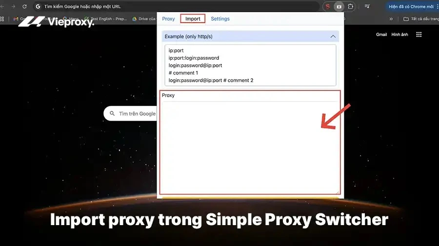 Import proxy trong Simple Proxy Switcher