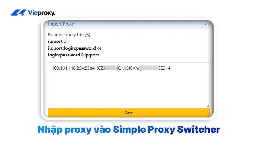 Nhập proxy vào Simple Proxy Switcher