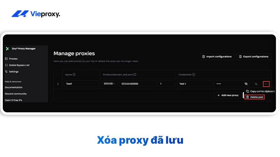 Xóa proxy đã lưu